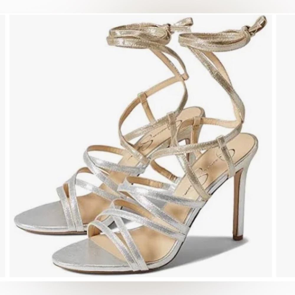 Jessica Simpson Jexilla metallic Strappy Ankle Wrap Stiletto Sandals size 12 new